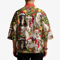 Christmas Dogs Kimono with Santa Hats and Festive Ornament Pattern - Wonder Print Shop