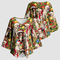 Christmas Dogs Kimono Sleeve Blouse with Santa Hats and Festive Ornament Pattern - Wonder Print Shop