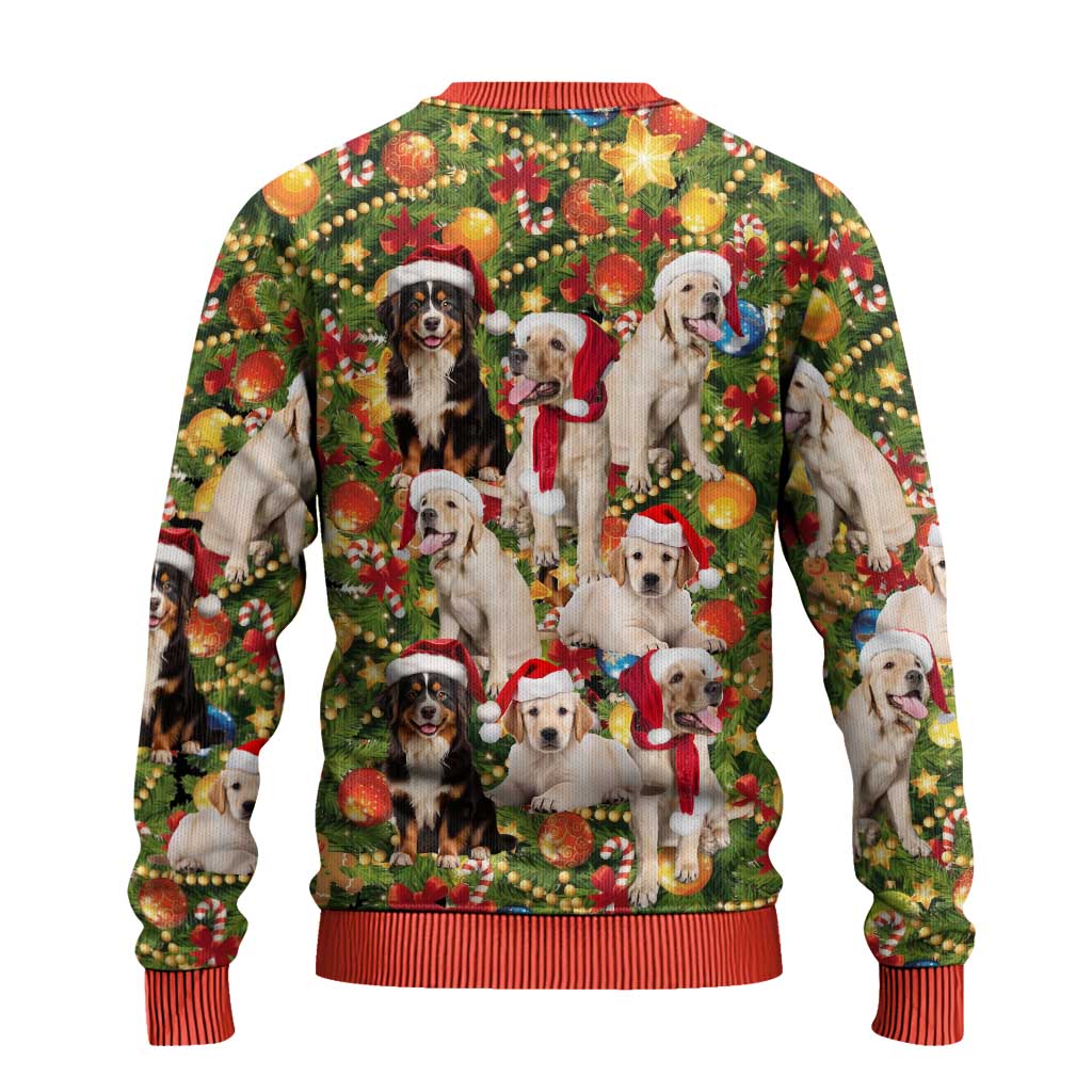 Christmas Dogs Ugly Christmas Sweater with Santa Hats and Festive Ornament Pattern - Wonder Print Shop