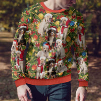 Christmas Dogs Ugly Christmas Sweater with Santa Hats and Festive Ornament Pattern - Wonder Print Shop