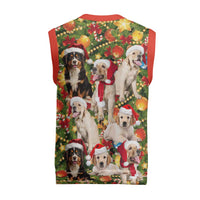 Christmas Dogs Christmas Knitted V-Neck Vest with Santa Hats and Festive Ornament Pattern - Wonder Print Shop
