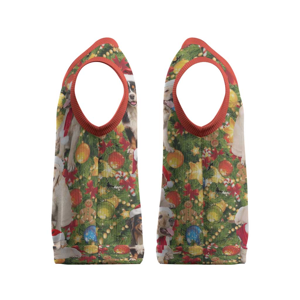 Christmas Dogs Christmas Knitted V-Neck Vest with Santa Hats and Festive Ornament Pattern - Wonder Print Shop