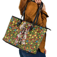 Christmas Dogs Leather Tote Bag with Santa Hats and Festive Ornament Pattern - Wonder Print Shop