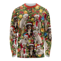 Christmas Dogs Long Sleeve Shirt with Santa Hats and Festive Ornament Pattern - Wonder Print Shop