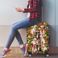 Christmas Dogs Luggage Cover with Santa Hats and Festive Ornament Pattern - Wonder Print Shop