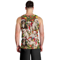 Christmas Dogs Men Tank Top with Santa Hats and Festive Ornament Pattern - Wonder Print Shop