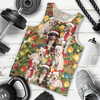 Christmas Dogs Men Tank Top with Santa Hats and Festive Ornament Pattern - Wonder Print Shop
