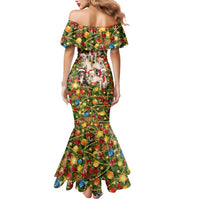 Christmas Dogs Mermaid Dress with Santa Hats and Festive Ornament Pattern - Wonder Print Shop