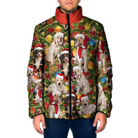 Christmas Dogs Padded Jacket with Santa Hats and Festive Ornament Pattern - Wonder Print Shop