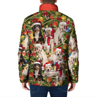 Christmas Dogs Padded Jacket with Santa Hats and Festive Ornament Pattern - Wonder Print Shop