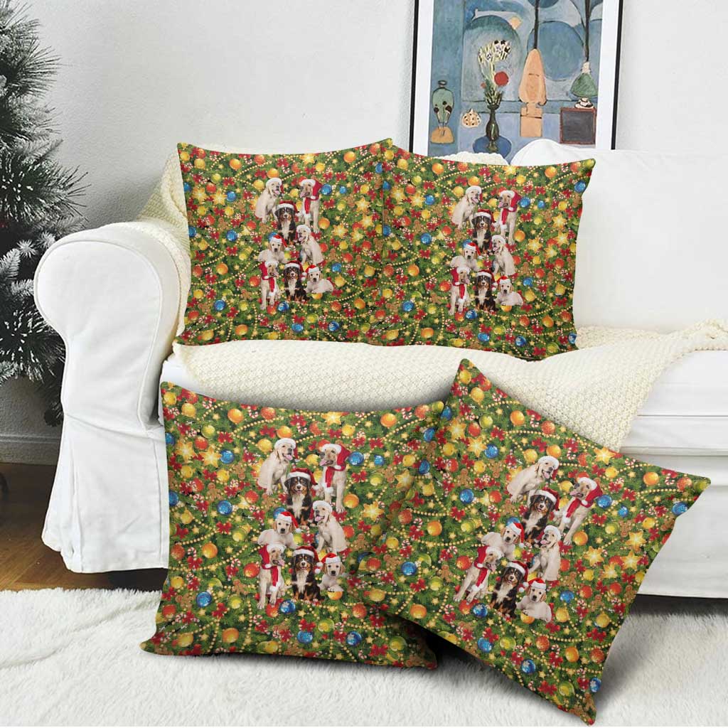 Christmas Dogs Pillow Cover with Santa Hats and Festive Ornament Pattern - Wonder Print Shop