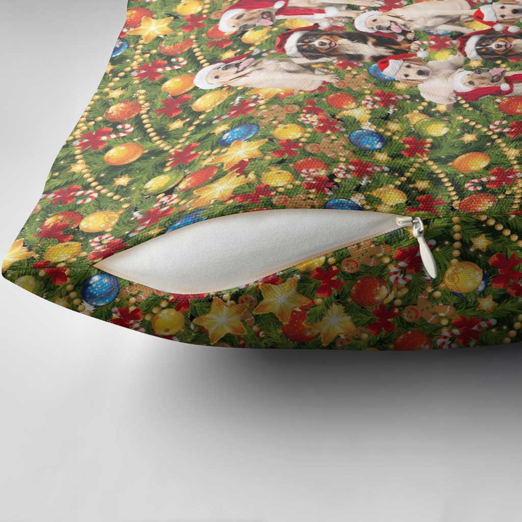 Christmas Dogs Pillow Cover with Santa Hats and Festive Ornament Pattern - Wonder Print Shop