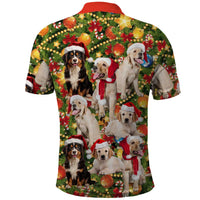 Christmas Dogs Polo Shirt with Santa Hats and Festive Ornament Pattern - Wonder Print Shop