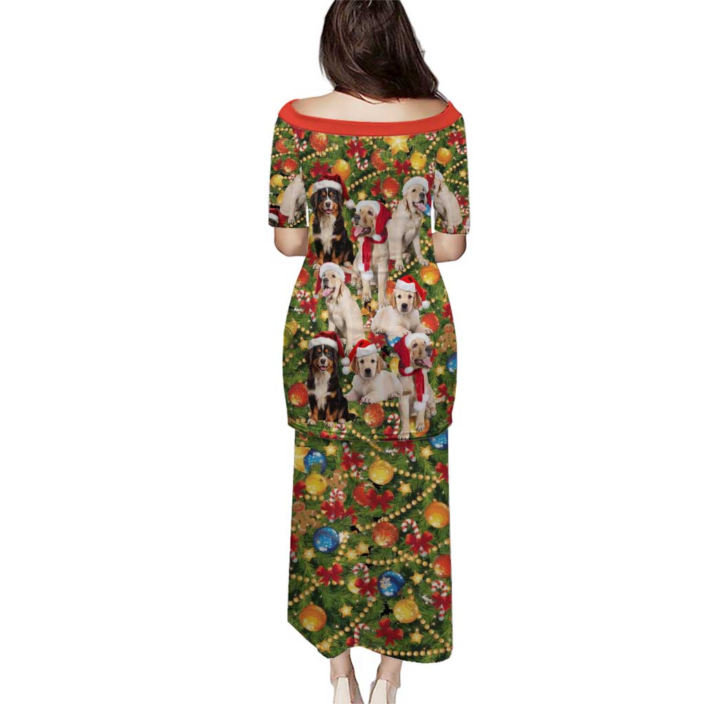 Christmas Dogs Puletasi with Santa Hats and Festive Ornament Pattern - Wonder Print Shop