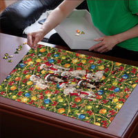 Christmas Dogs Puzzle with Santa Hats and Festive Ornament Pattern - Wonder Print Shop