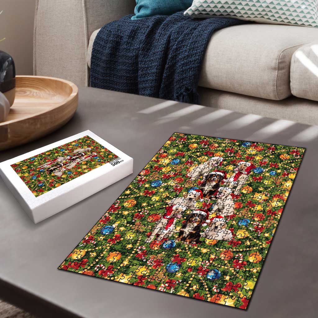 Christmas Dogs Puzzle with Santa Hats and Festive Ornament Pattern - Wonder Print Shop