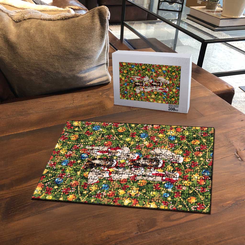 Christmas Dogs Puzzle with Santa Hats and Festive Ornament Pattern - Wonder Print Shop