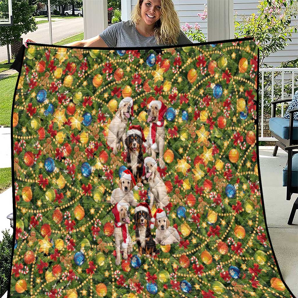Christmas Dogs Quilt with Santa Hats and Festive Ornament Pattern - Wonder Print Shop