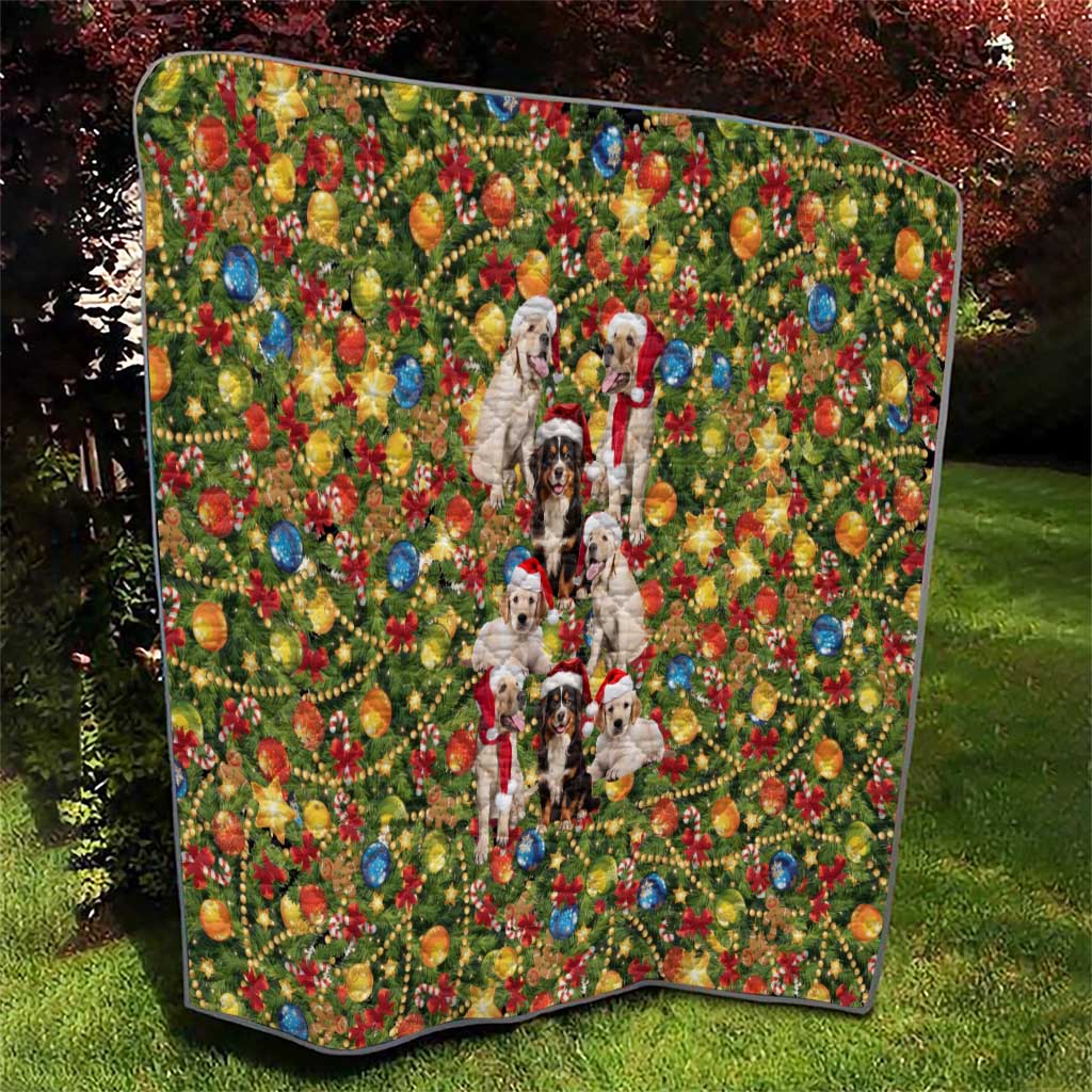Christmas Dogs Quilt with Santa Hats and Festive Ornament Pattern - Wonder Print Shop