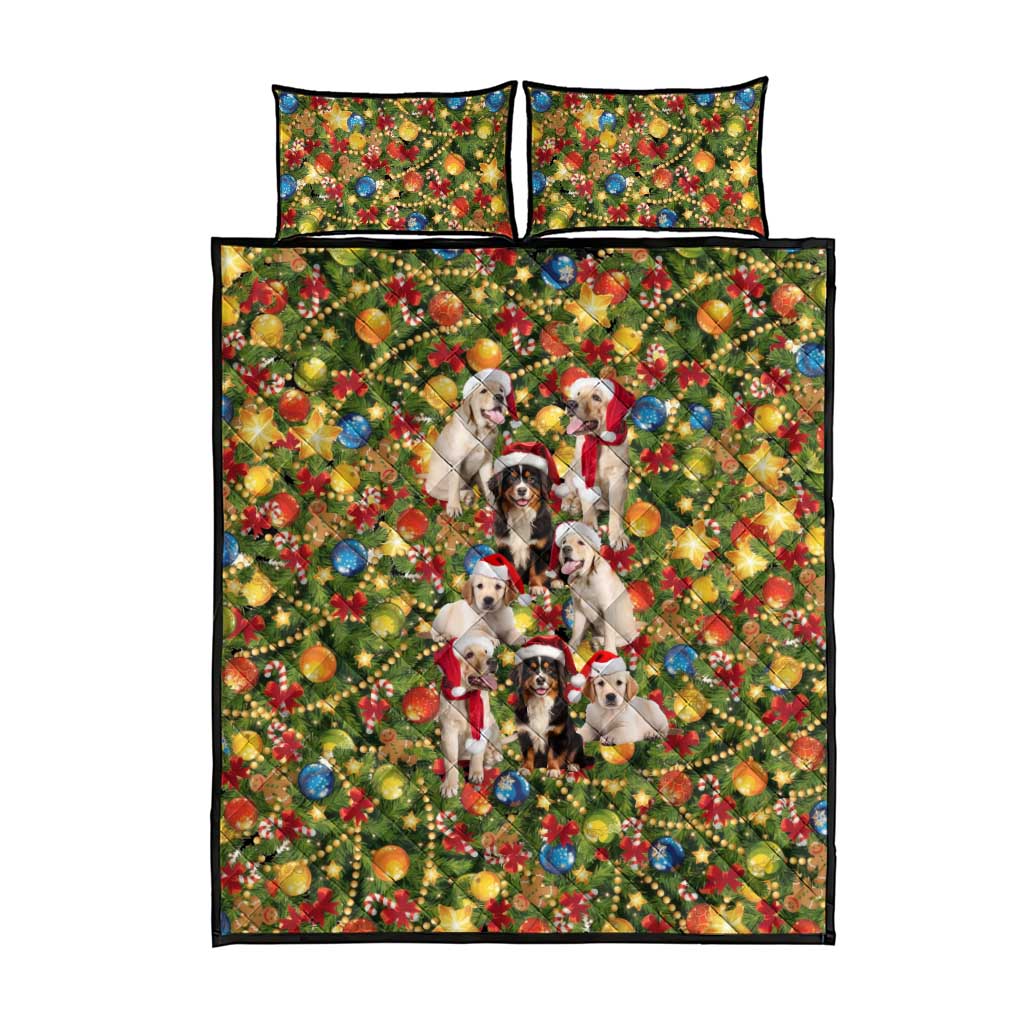 Christmas Dogs Quilt Bed Set with Santa Hats and Festive Ornament Pattern - Wonder Print Shop