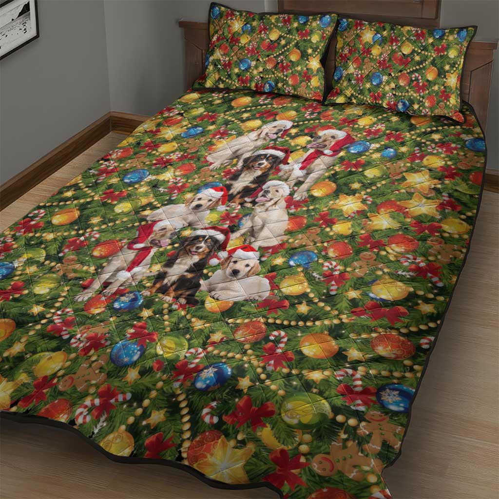 Christmas Dogs Quilt Bed Set with Santa Hats and Festive Ornament Pattern - Wonder Print Shop