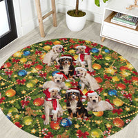 Christmas Dogs Round Carpet with Santa Hats and Festive Ornament Pattern - Wonder Print Shop