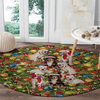 Christmas Dogs Round Carpet with Santa Hats and Festive Ornament Pattern - Wonder Print Shop