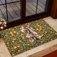 Christmas Dogs Rubber Doormat with Santa Hats and Festive Ornament Pattern - Wonder Print Shop