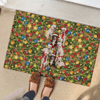 Christmas Dogs Rubber Doormat with Santa Hats and Festive Ornament Pattern - Wonder Print Shop