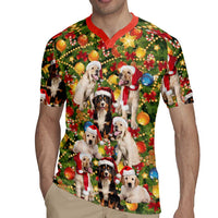 Christmas Dogs Rugby Jersey with Santa Hats and Festive Ornament Pattern - Wonder Print Shop