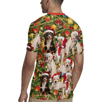 Christmas Dogs Rugby Jersey with Santa Hats and Festive Ornament Pattern - Wonder Print Shop