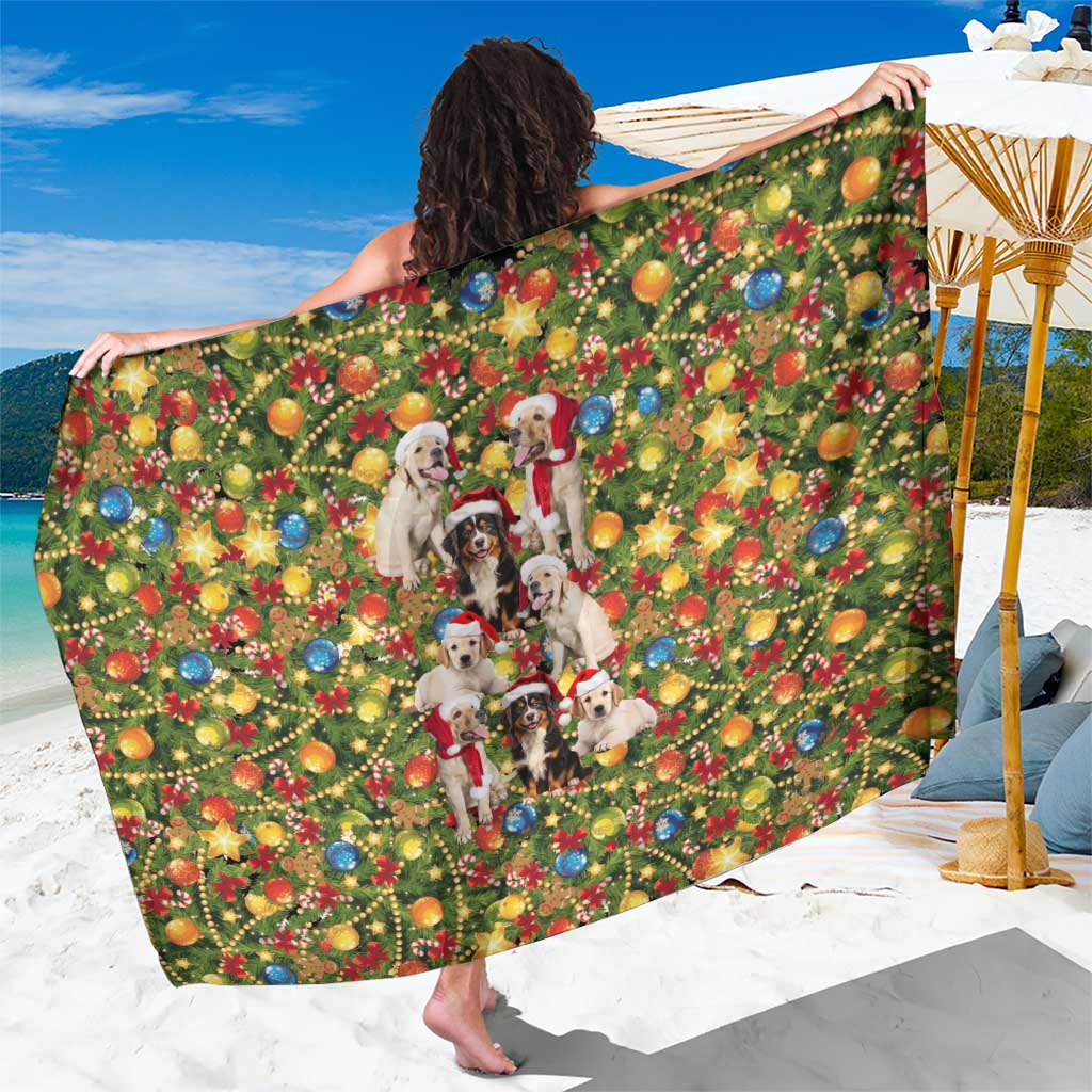 Christmas Dogs Sarong with Santa Hats and Festive Ornament Pattern - Wonder Print Shop