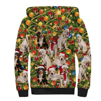 Christmas Dogs Sherpa Hoodie with Santa Hats and Festive Ornament Pattern - Wonder Print Shop