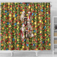 Christmas Dogs Shower Curtain with Santa Hats and Festive Ornament Pattern - Wonder Print Shop
