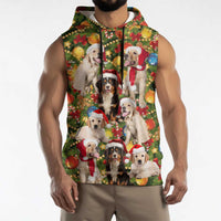 Christmas Dogs Sleeveless Hoodie with Santa Hats and Festive Ornament Pattern - Wonder Print Shop