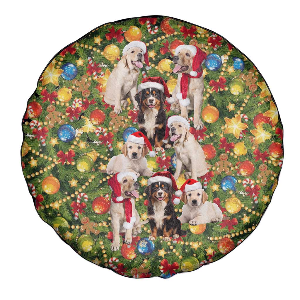 Christmas Dogs Spare Tire Cover with Santa Hats and Festive Ornament Pattern - Wonder Print Shop