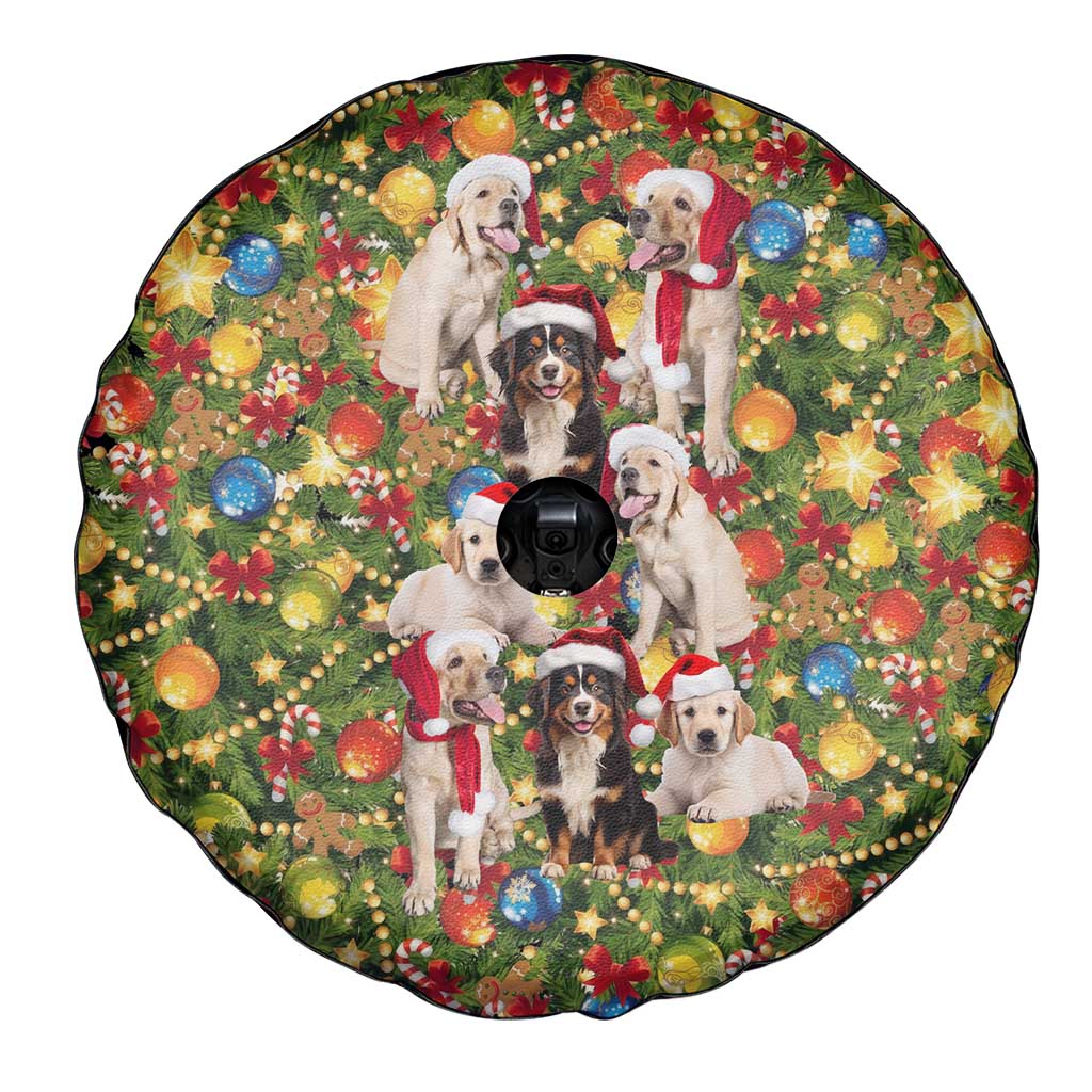 Christmas Dogs Spare Tire Cover with Santa Hats and Festive Ornament Pattern - Wonder Print Shop
