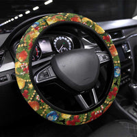 Christmas Dogs Steering Wheel Cover with Santa Hats and Festive Ornament Pattern - Wonder Print Shop
