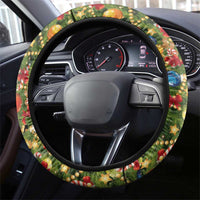 Christmas Dogs Steering Wheel Cover with Santa Hats and Festive Ornament Pattern - Wonder Print Shop