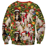 Christmas Dogs Sweatshirt with Santa Hats and Festive Ornament Pattern - Wonder Print Shop
