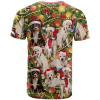 Christmas Dogs T Shirt with Santa Hats and Festive Ornament Pattern - Wonder Print Shop