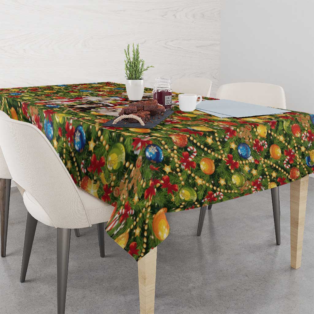 Christmas Dogs Tablecloth with Santa Hats and Festive Ornament Pattern - Wonder Print Shop