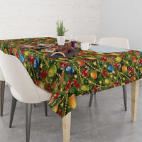Christmas Dogs Tablecloth with Santa Hats and Festive Ornament Pattern - Wonder Print Shop