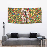 Christmas Dogs Tapestry with Santa Hats and Festive Ornament Pattern - Wonder Print Shop