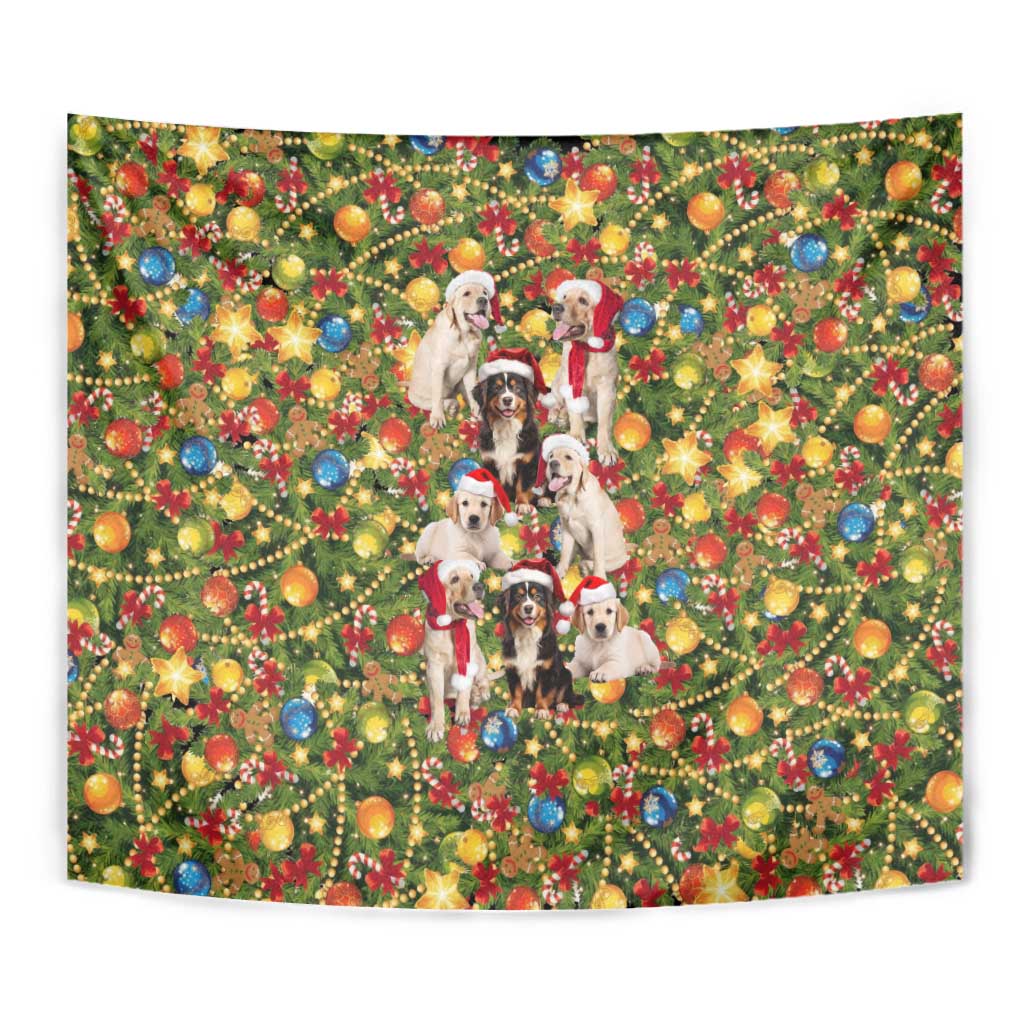 Christmas Dogs Tapestry with Santa Hats and Festive Ornament Pattern - Wonder Print Shop