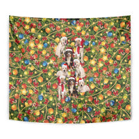 Christmas Dogs Tapestry with Santa Hats and Festive Ornament Pattern - Wonder Print Shop