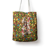Christmas Dogs Tote Bag with Santa Hats and Festive Ornament Pattern - Wonder Print Shop
