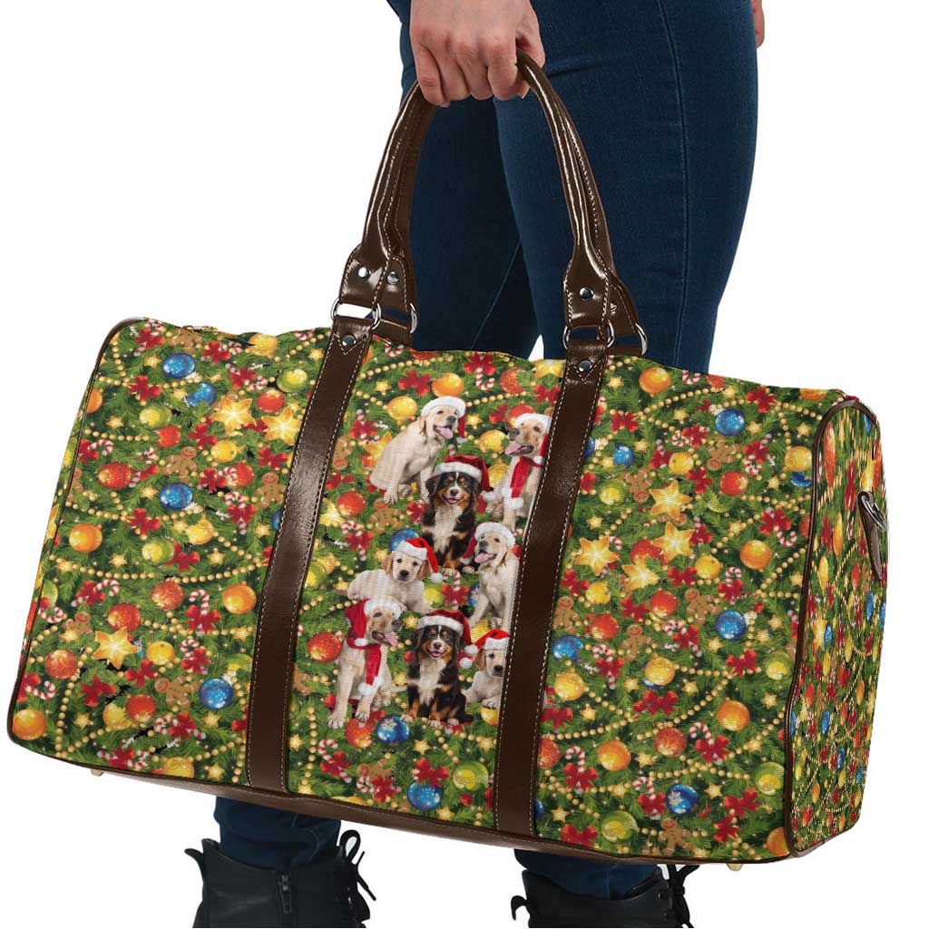 Christmas Dogs Travel Bag with Santa Hats and Festive Ornament Pattern - Wonder Print Shop