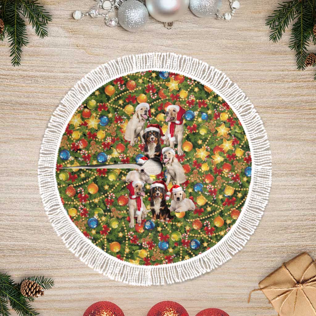 Christmas Dogs Tree Skirt with Santa Hats and Festive Ornament Pattern - Wonder Print Shop