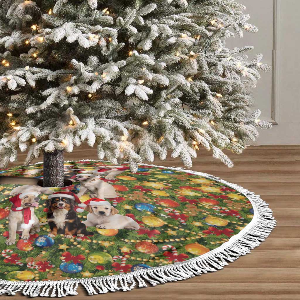 Christmas Dogs Tree Skirt with Santa Hats and Festive Ornament Pattern - Wonder Print Shop